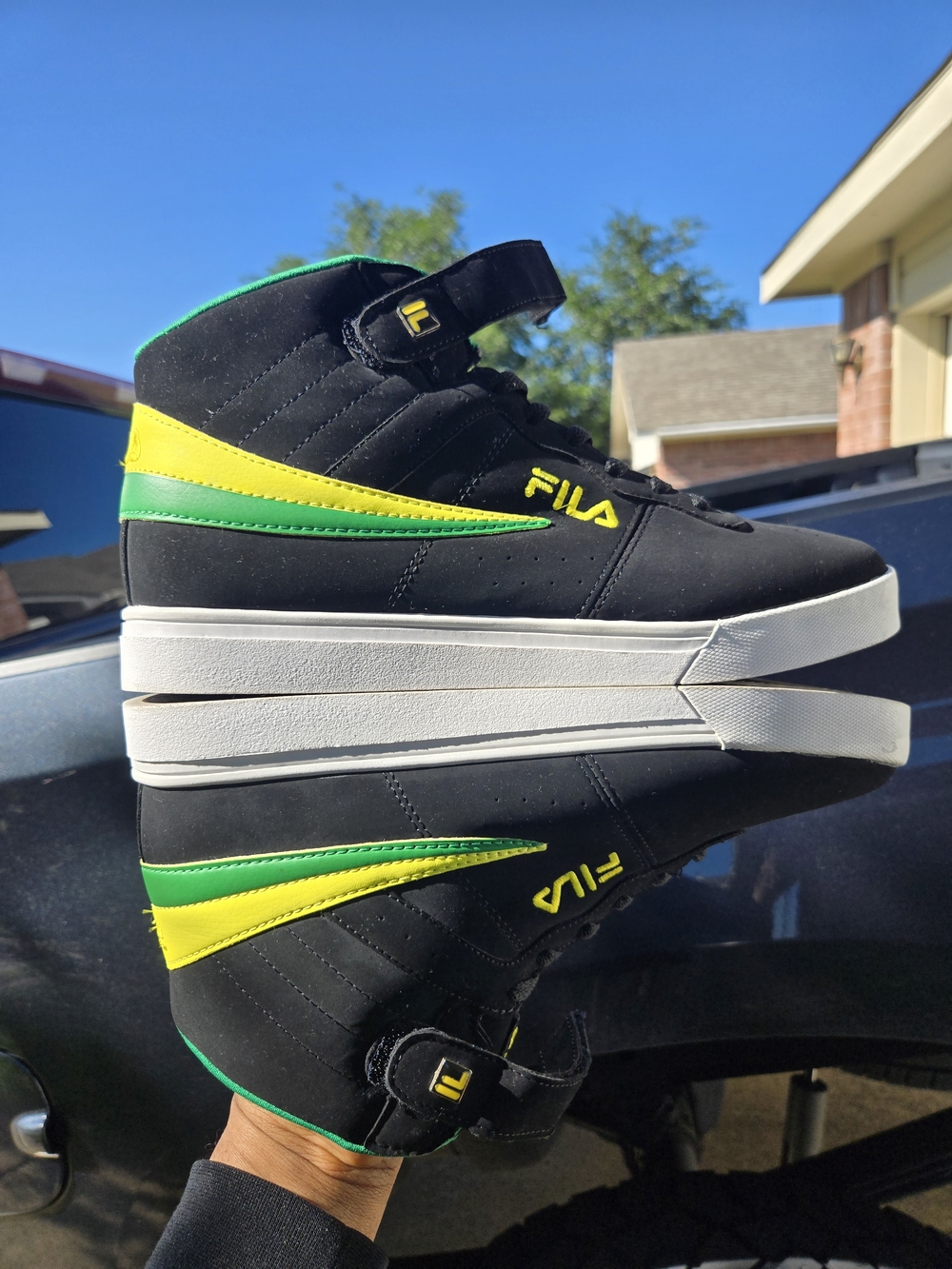 FILA Black High Top Sneakers with Green and Yellow Accents - Picture 13 of 13